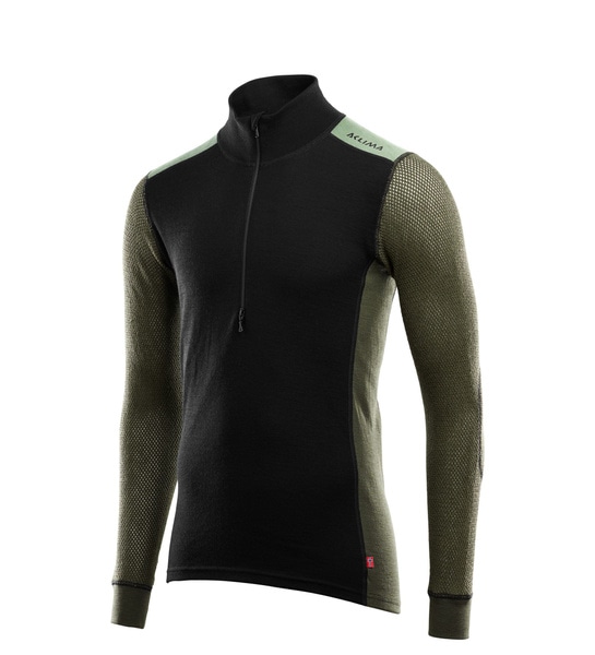 WoolNet Hybrid mockneck M's Jet Black / Olive Night / Dill, view: 2