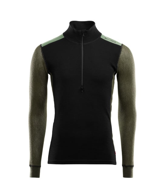 WoolNet Hybrid mockneck M's Jet Black / Olive Night / Dill, view: 0