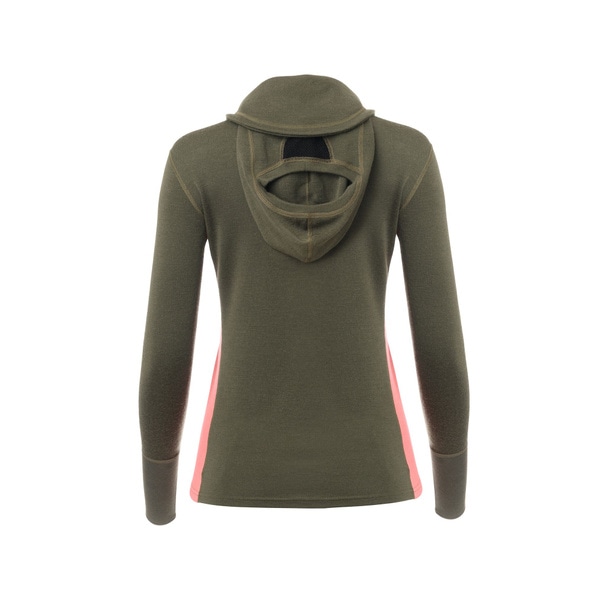 WarmWool hoodsweater w/zip W's Olive Night / Spiced Coral, view: 1