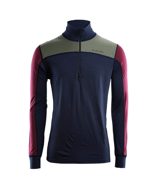 LightWool 140 reinforced mockneck M's Navy Blazer/Ranger Green/Zinfandel, view: 0