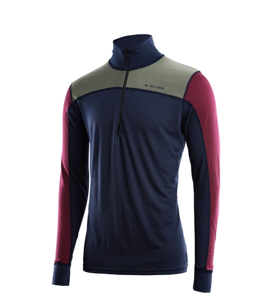 LightWool 140 reinforced mockneck M's Navy Blazer/Ranger Green/Zinfandel, view: 2