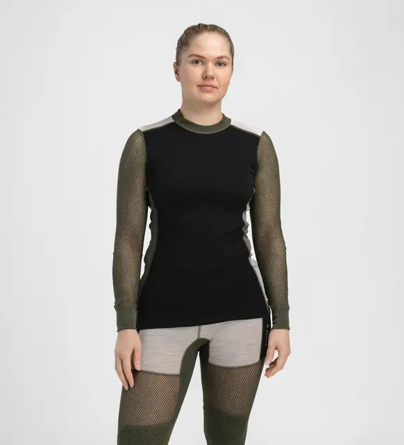 WoolNet Hybrid crewneck W's Jet Black / Olive Night / Beige Mel L 