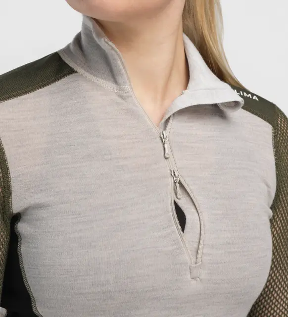 WoolNet Hybrid mockneck W's Beige Melange /Olive Night/Jet Black L 