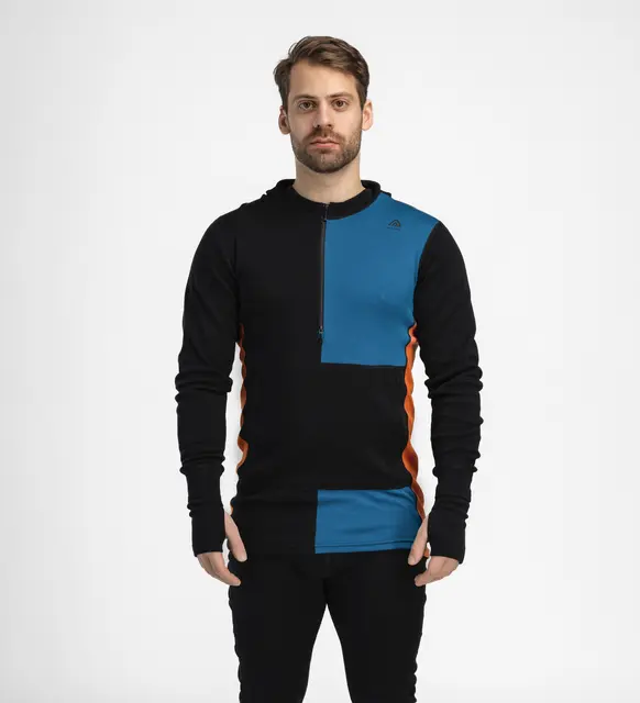 WarmWool hoodsweater w/zip M's Jet Black/Corsair/Gold Flame L 
