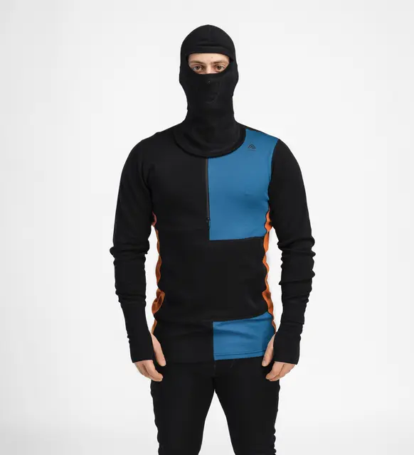 WarmWool hoodsweater w/zip M's Jet Black/Corsair/Gold Flame L 