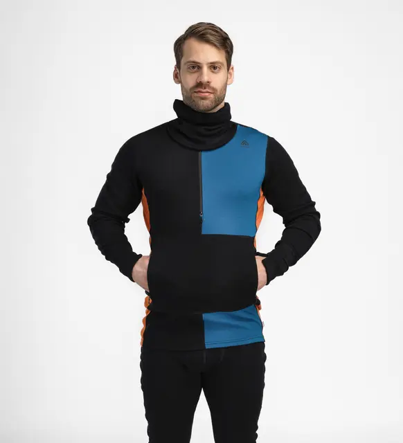 WarmWool hoodsweater w/zip M's Jet Black/Corsair/Gold Flame L 
