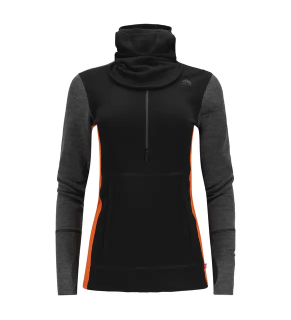 WarmWool hoodsweater w/zip W's Jet Black/Marengo/Gold Flame S 