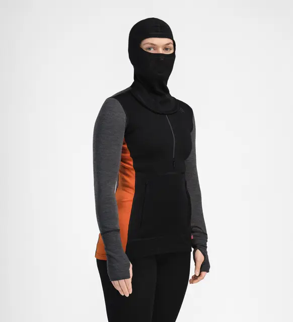 WarmWool hoodsweater w/zip W's Jet Black/Marengo/Gold Flame S 