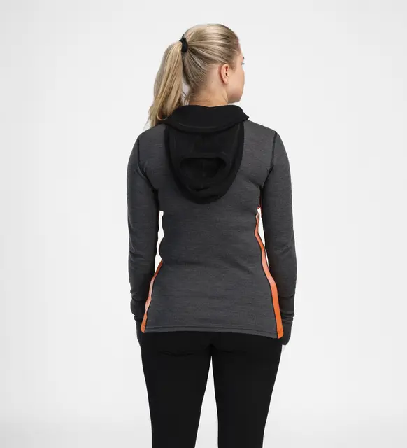 WarmWool hoodsweater w/zip W's Jet Black/Marengo/Gold Flame S 