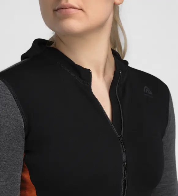 WarmWool hoodsweater w/zip W's Jet Black/Marengo/Gold Flame S 