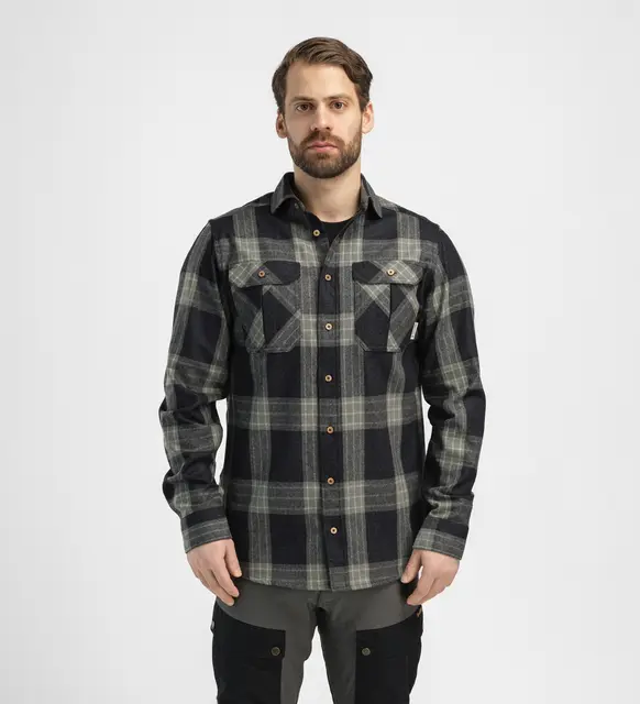ReBorn woolshirt M's Check Dark Grey / Salvia L 