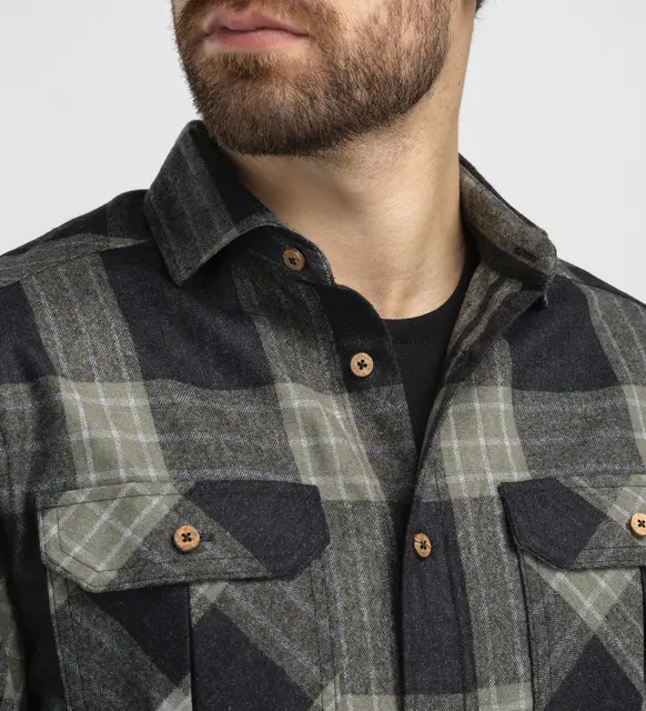 ReBorn woolshirt M's Check Dark Grey / Salvia L 