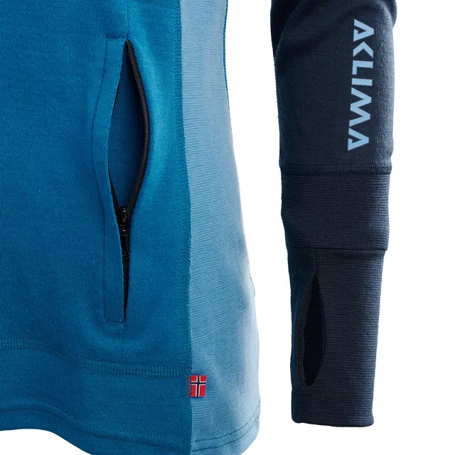 WarmWool hoodsweater w/zip W's Blue Sapphire/Navy Blazer/Azure Blue M 