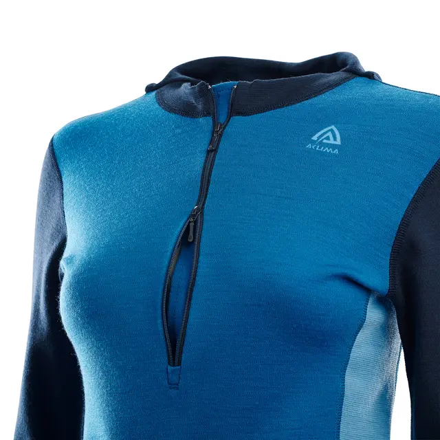 WarmWool hoodsweater w/zip W's Blue Sapphire/Navy Blazer/Azure Blue M 