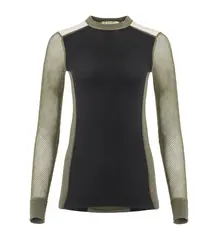 WoolNet Hybrid crewneck W&#39;s Jet Black / Olive Night / Beige Mel L