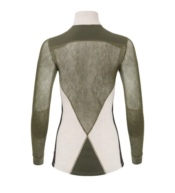WoolNet Hybrid mockneck W's Beige Melange /Olive Night/Jet Black L 