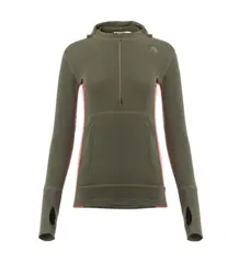 WarmWool hoodsweater w/zip W&#39;s Olive Night / Spiced Coral M