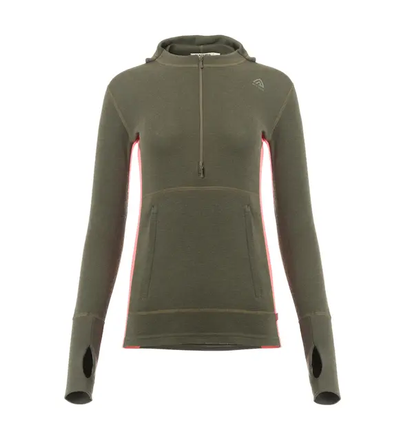 WarmWool hoodsweater w/zip W's Olive Night / Spiced Coral M 