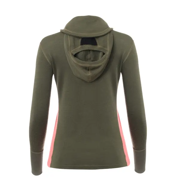 WarmWool hoodsweater w/zip W's Olive Night / Spiced Coral M 