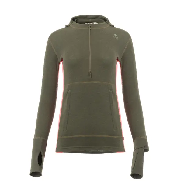 WarmWool hoodsweater w/zip W's Olive Night / Spiced Coral M 